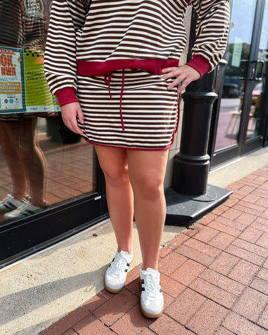 Red/Brown Striped Jersey Skort