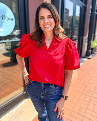 Red Bubble Sleeve Blouse - Blue Moon Bentonville