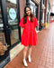 Red Button Down Mini Dress with Pink Contrast 