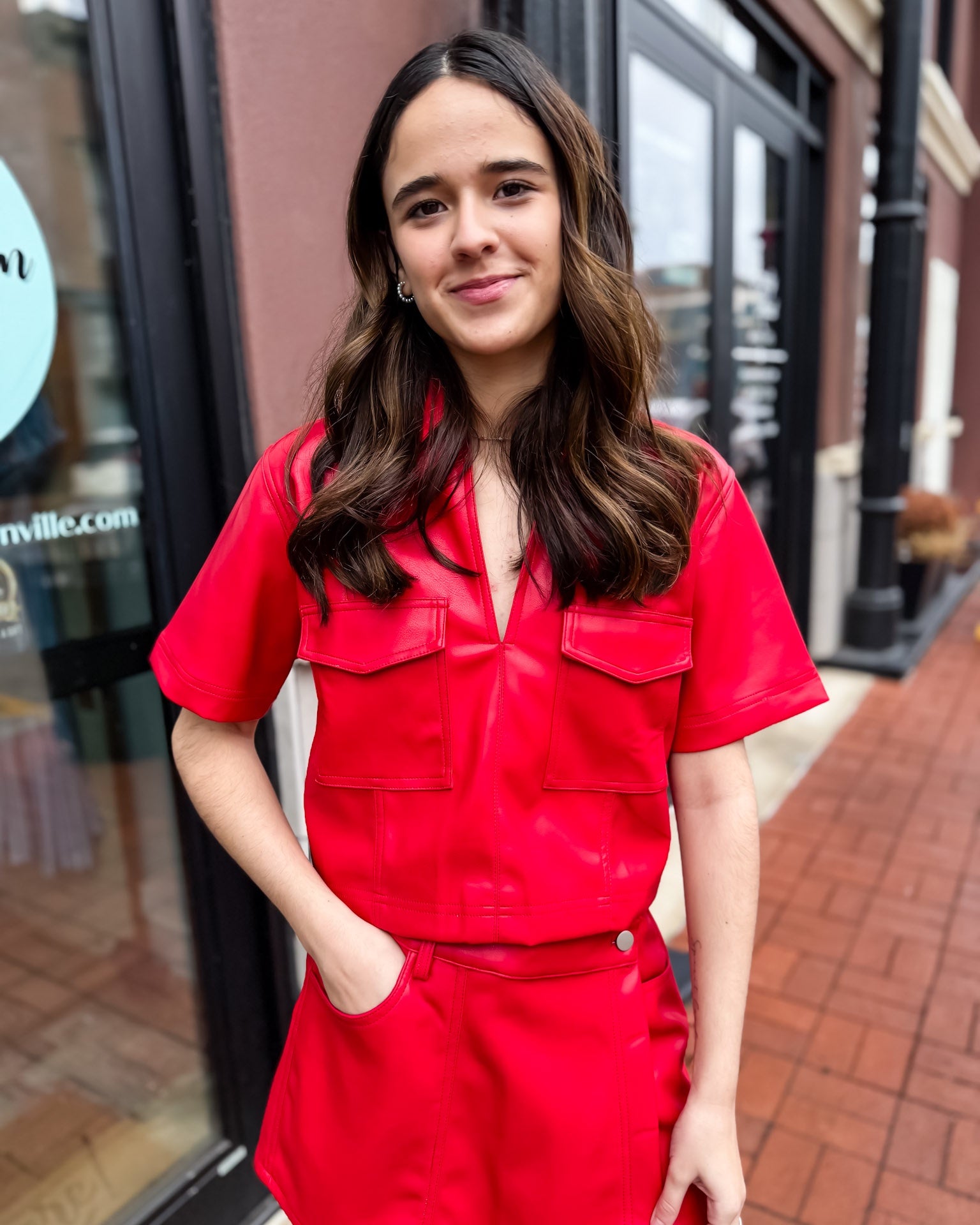 Red Faux Leather Cropped Top