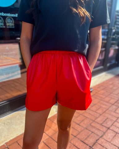 Red Faux Leather Short