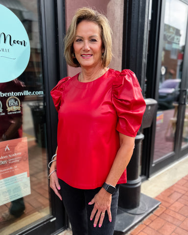 Red Faux Leather Top