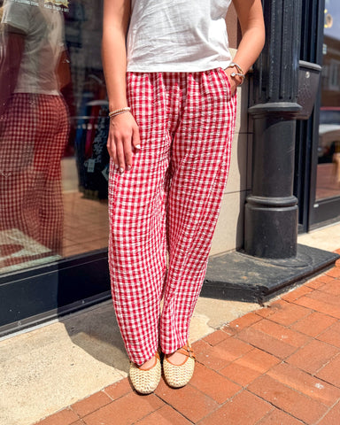 Red Gingham Elastic Waist Pants