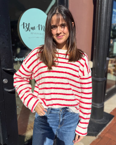 Red/Ivory Cozy Stripe Pullover