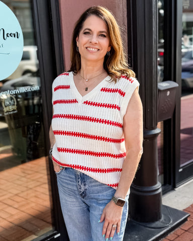 Red/Ivory Sleeveless Sweater