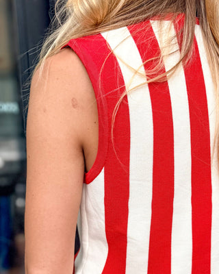 Red & Ivory Striped Sleeveless Peplum Top - Shopbluemoonbentonville