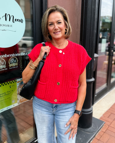 Red Oversized Button-Down Sweater