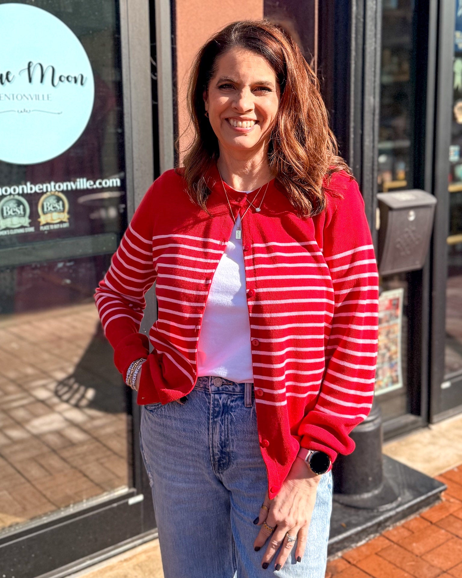 Red-Pink Striped Cardigan