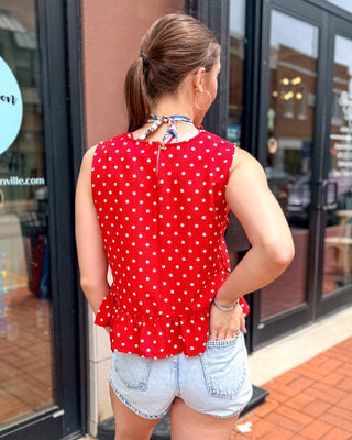Red Polka Dot Peplum Tank Top - Shopbluemoonbentonville