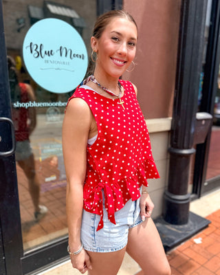 Red Polka Dot Peplum Tank Top - Shopbluemoonbentonville