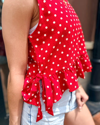 Red Polka Dot Peplum Tank Top - Shopbluemoonbentonville