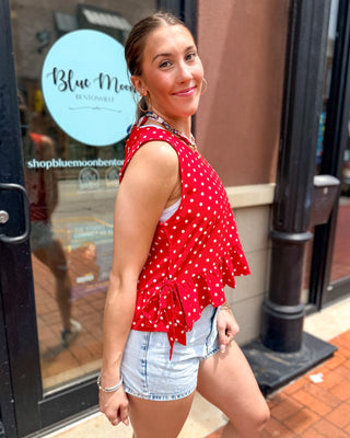 Red Polka Dot Peplum Tank Top - Shopbluemoonbentonville
