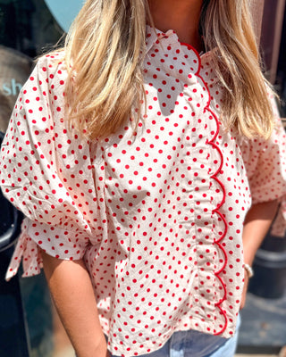 Red Polka Dot Top w/Scallop Trim - Shopbluemoonbentonville