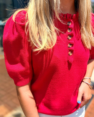 Red Ruffled Neck Sweater - Blue Moon Bentonville