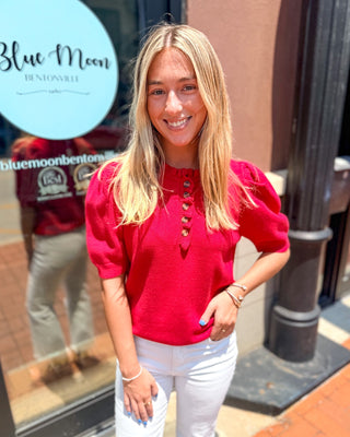 Red Ruffled Neck Sweater - Blue Moon Bentonville