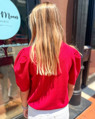 Red Ruffled Neck Sweater - Blue Moon Bentonville