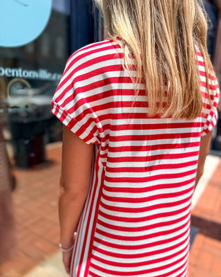 Red Striped Henley Midi Dress - Shopbluemoonbentonville