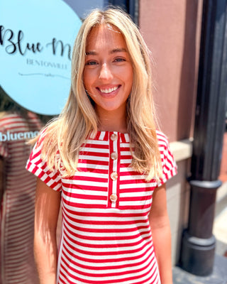 Red Striped Henley Midi Dress - Shopbluemoonbentonville