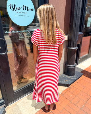 Red Striped Henley Midi Dress - Shopbluemoonbentonville