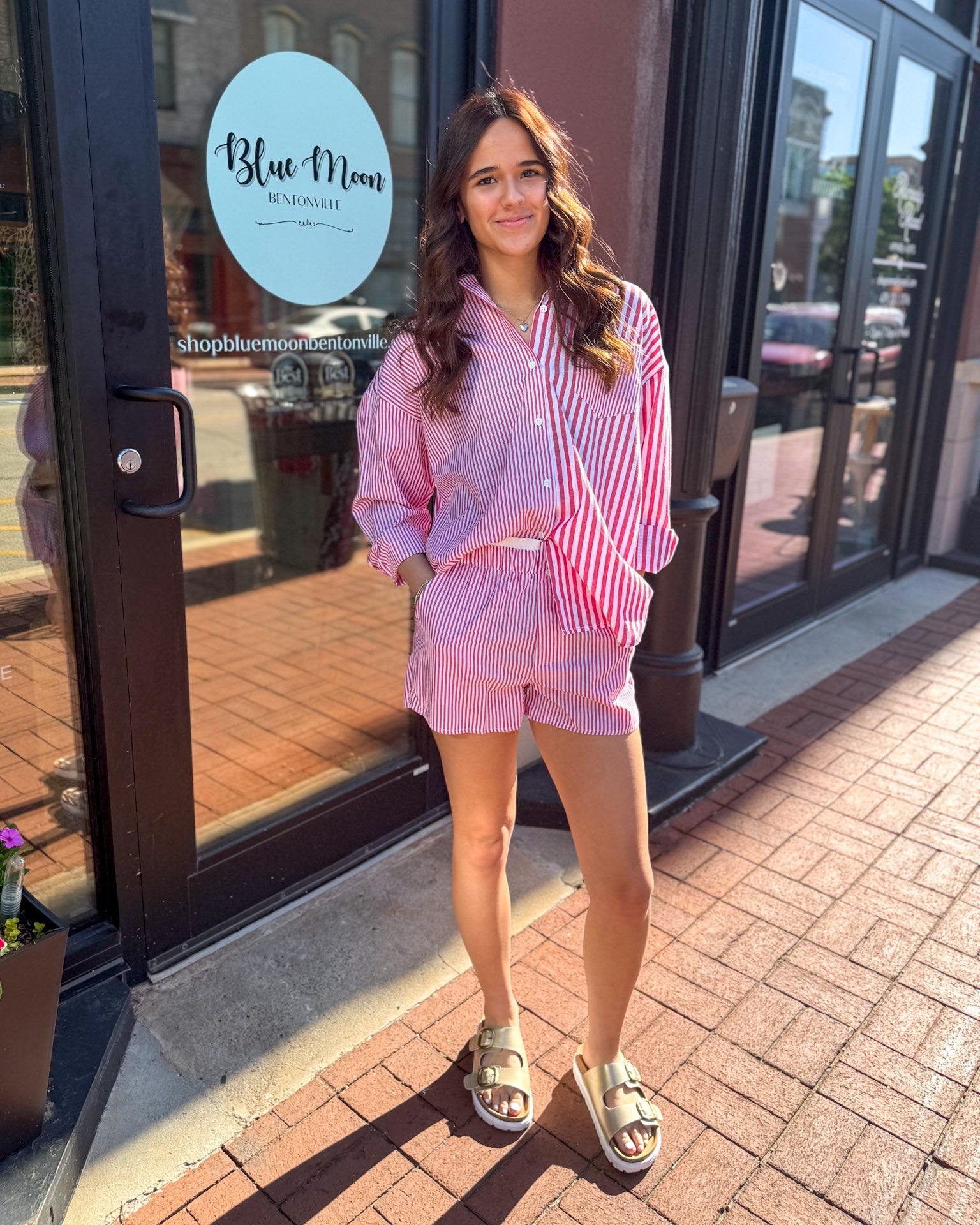 Red Striped Shirt Short Set 