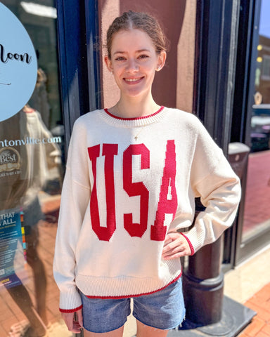 Red USA Graphic Knit Sweater - Shopbluemoonbentonville