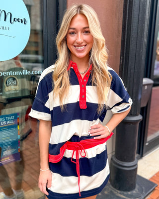 Red White Blue Boxy Striped Polo Top - Shopbluemoonbentonville