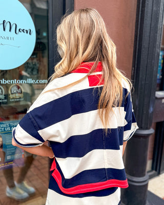 Red White Blue Boxy Striped Polo Top - Shopbluemoonbentonville
