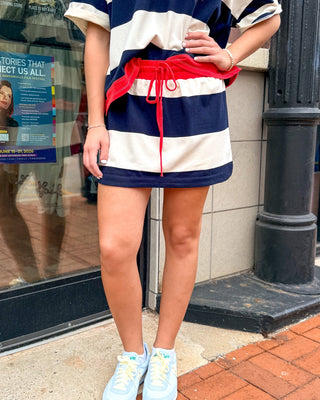 Red White Blue Striped Drawstring Skort - Shopbluemoonbentonville