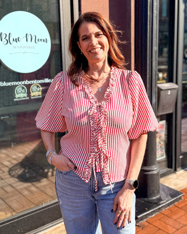 Red/White Striped Front-Tie Top