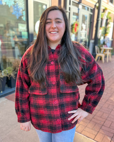 Red/Black Plaid Oversized Furry Shacket
