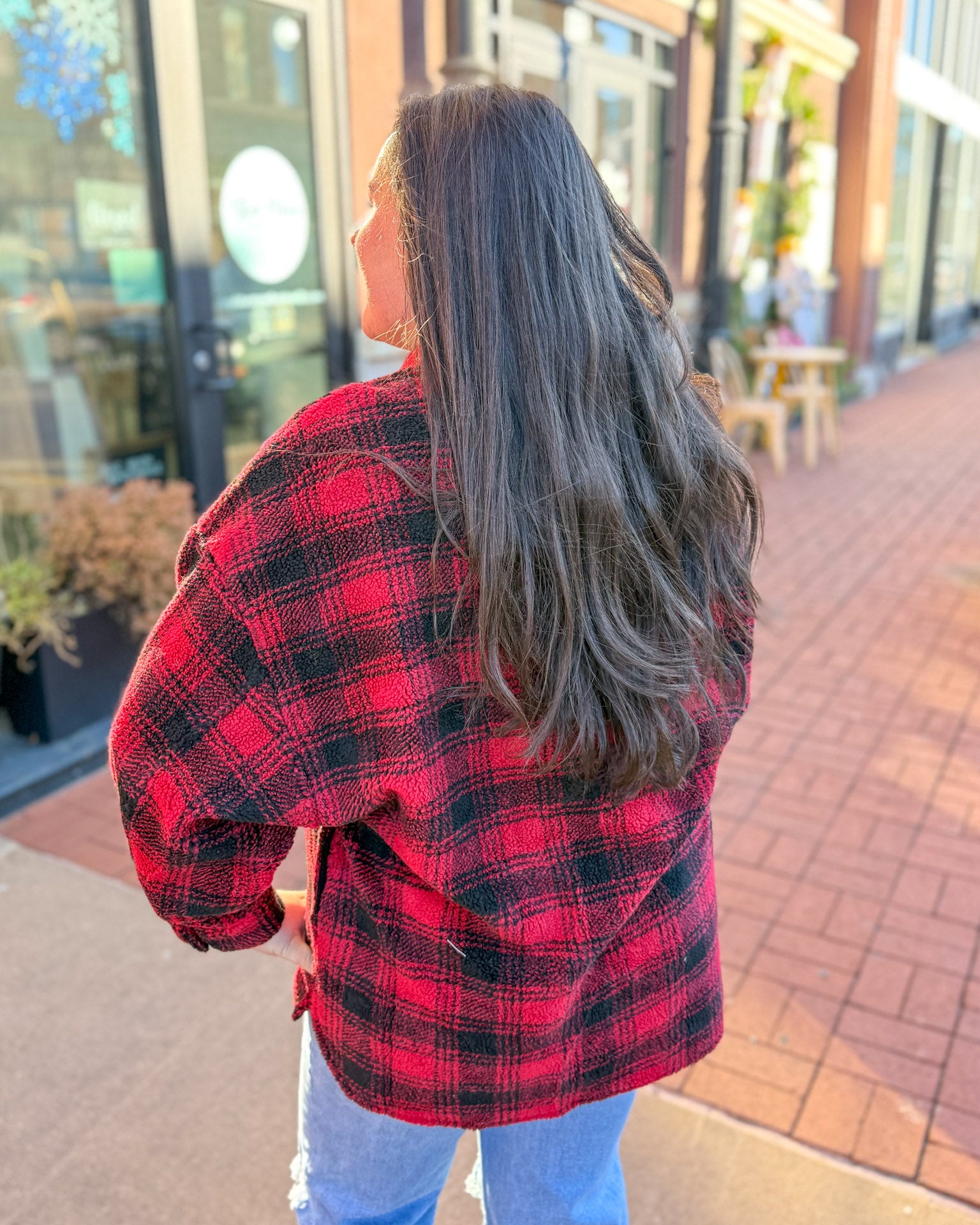 Red/Black Plaid Oversized Furry Shacket