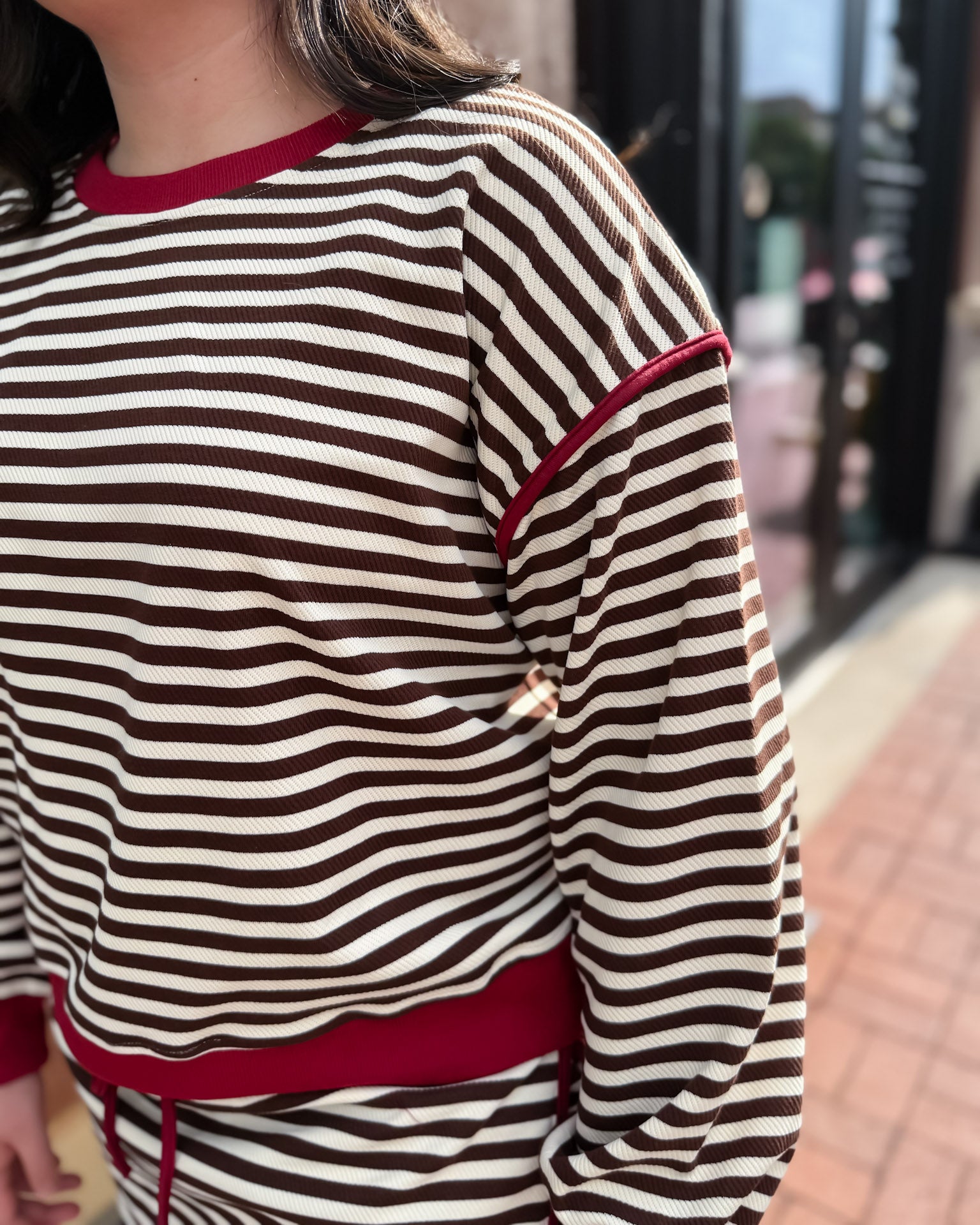 Red/Brown Striped Jersey Pullover