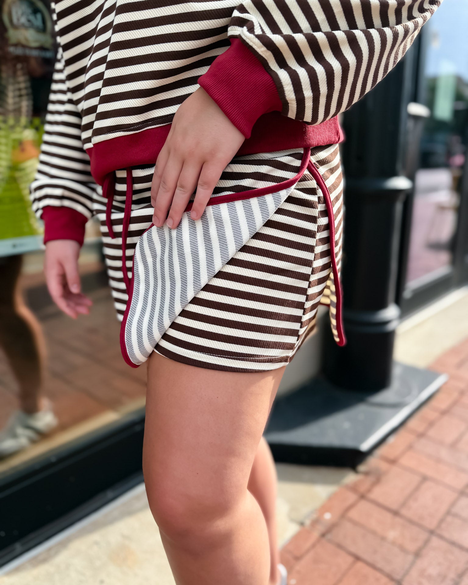 Red/Brown Striped Jersey Skort
