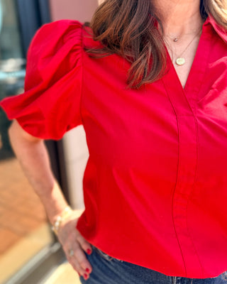 Red Bubble Sleeve Blouse
