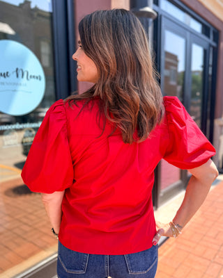 Red Bubble Sleeve Blouse