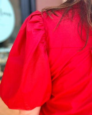 Red Bubble Sleeve Blouse