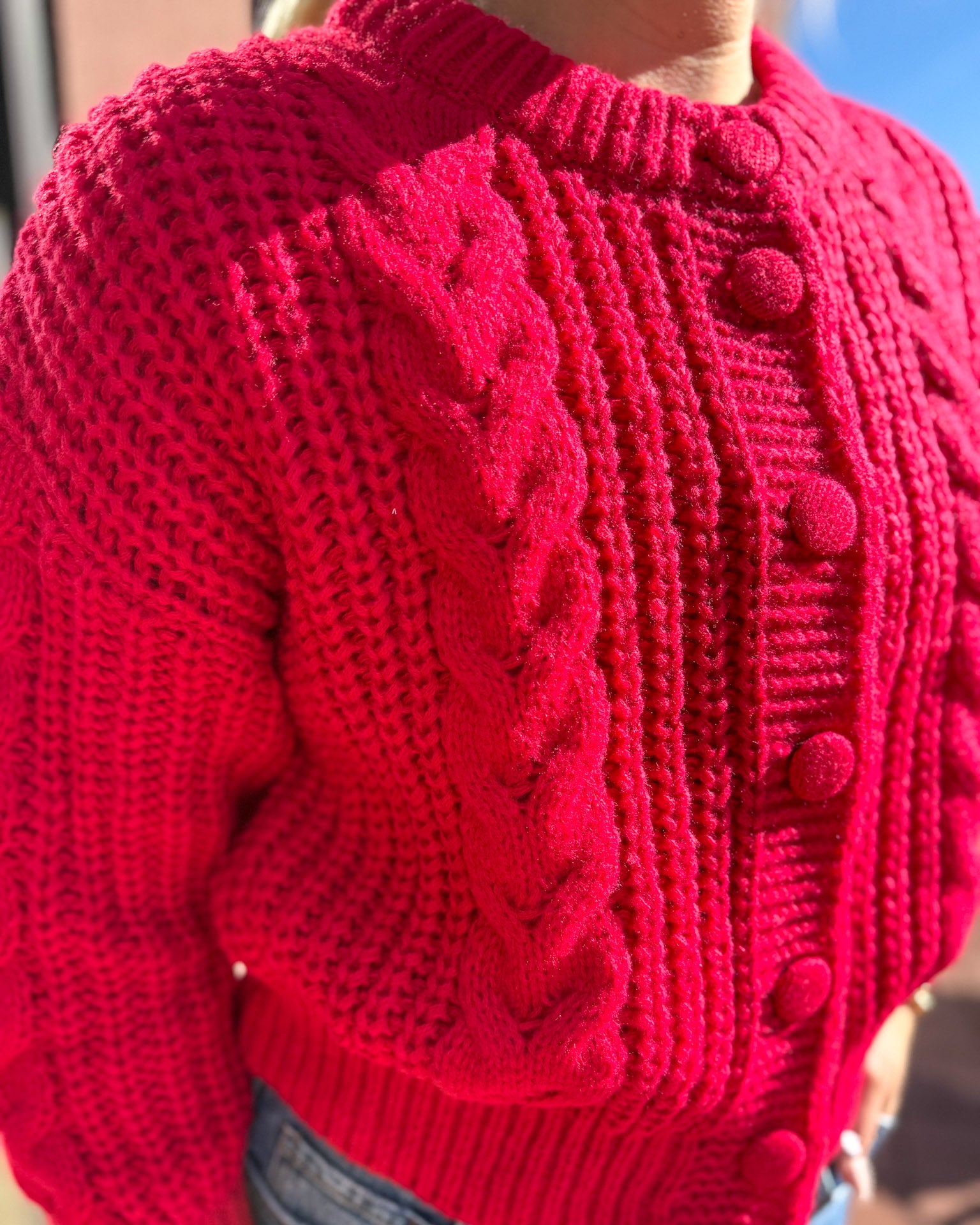 Red Cable Knit Cardigan
