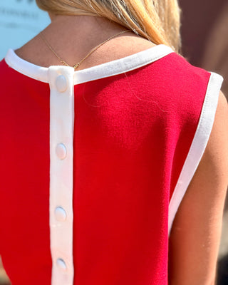 Red Contrast Trim Button Back Tank