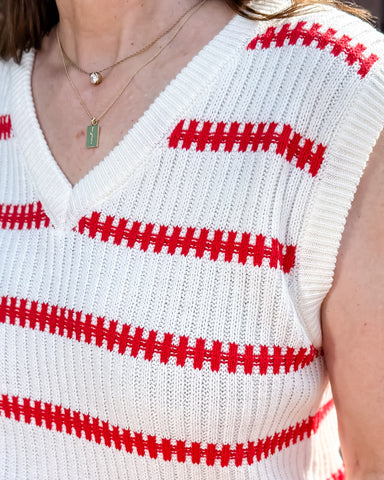 Red/Ivory Sleeveless Sweater