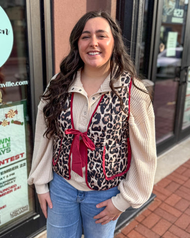 Red/Leopard Quilted Vest
