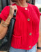 Red Oversized Button-Down Sweater