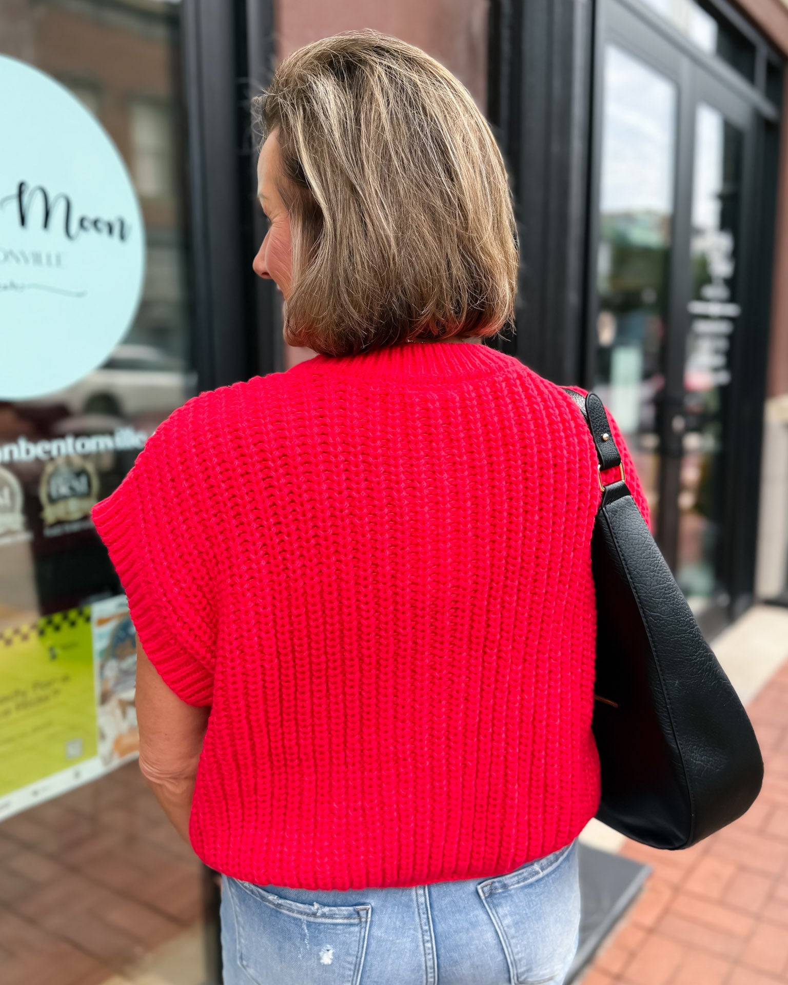 Red Oversized Button-Down Sweater