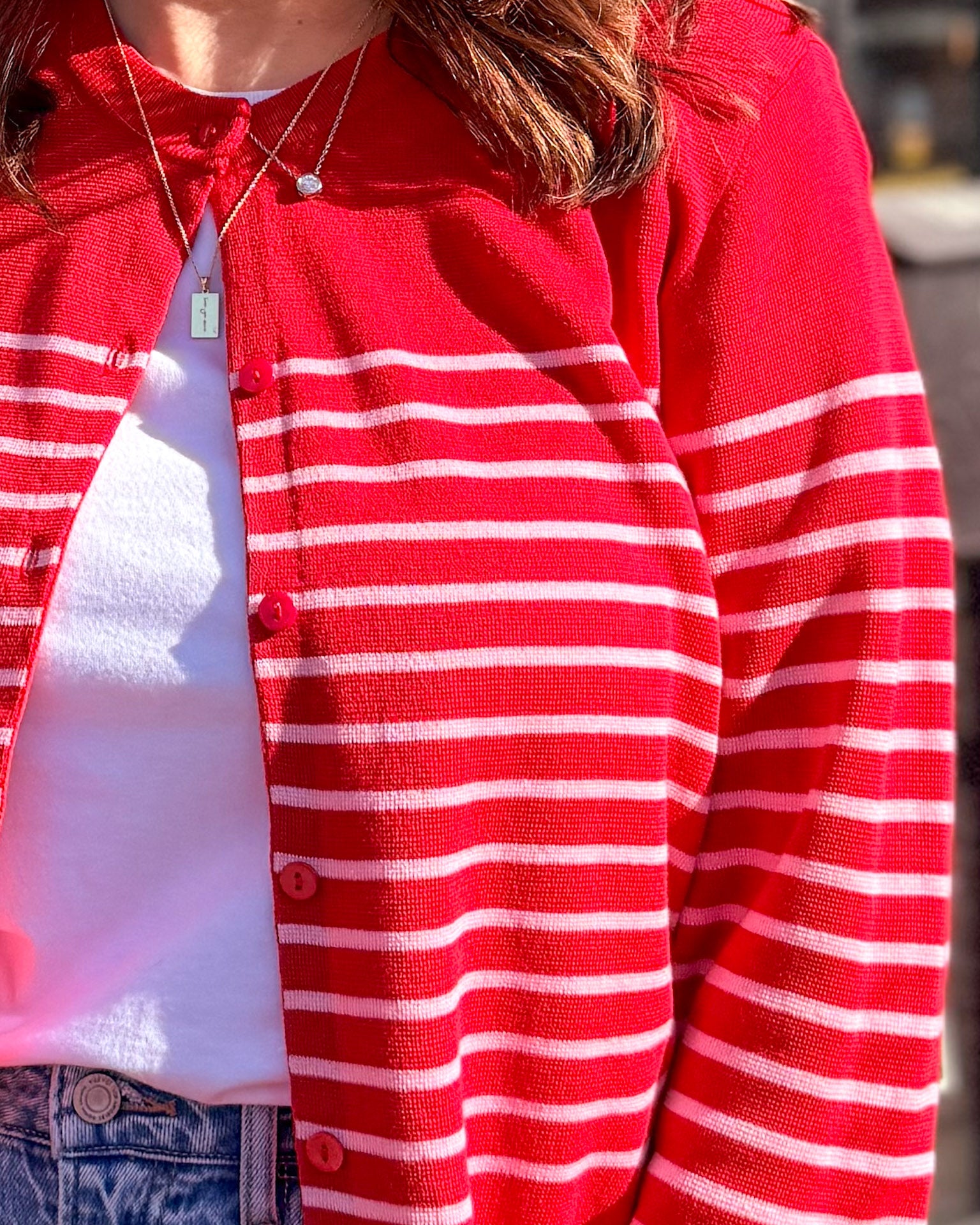 Red-Pink Striped Cardigan