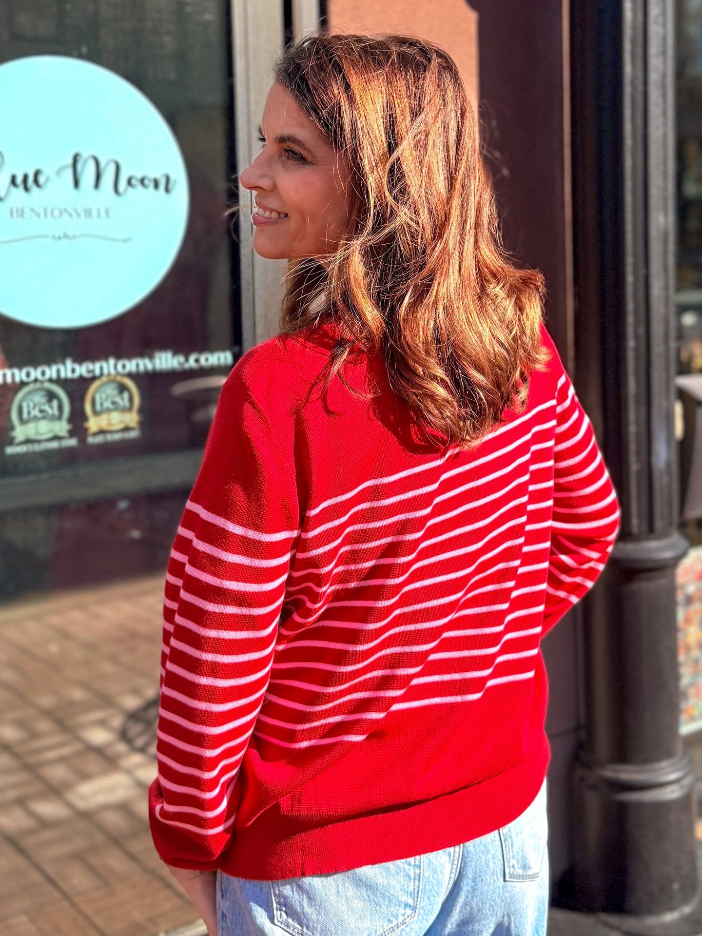 Red-Pink Striped Cardigan