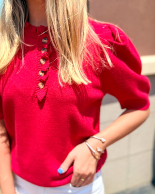Red Ruffled Neck Sweater