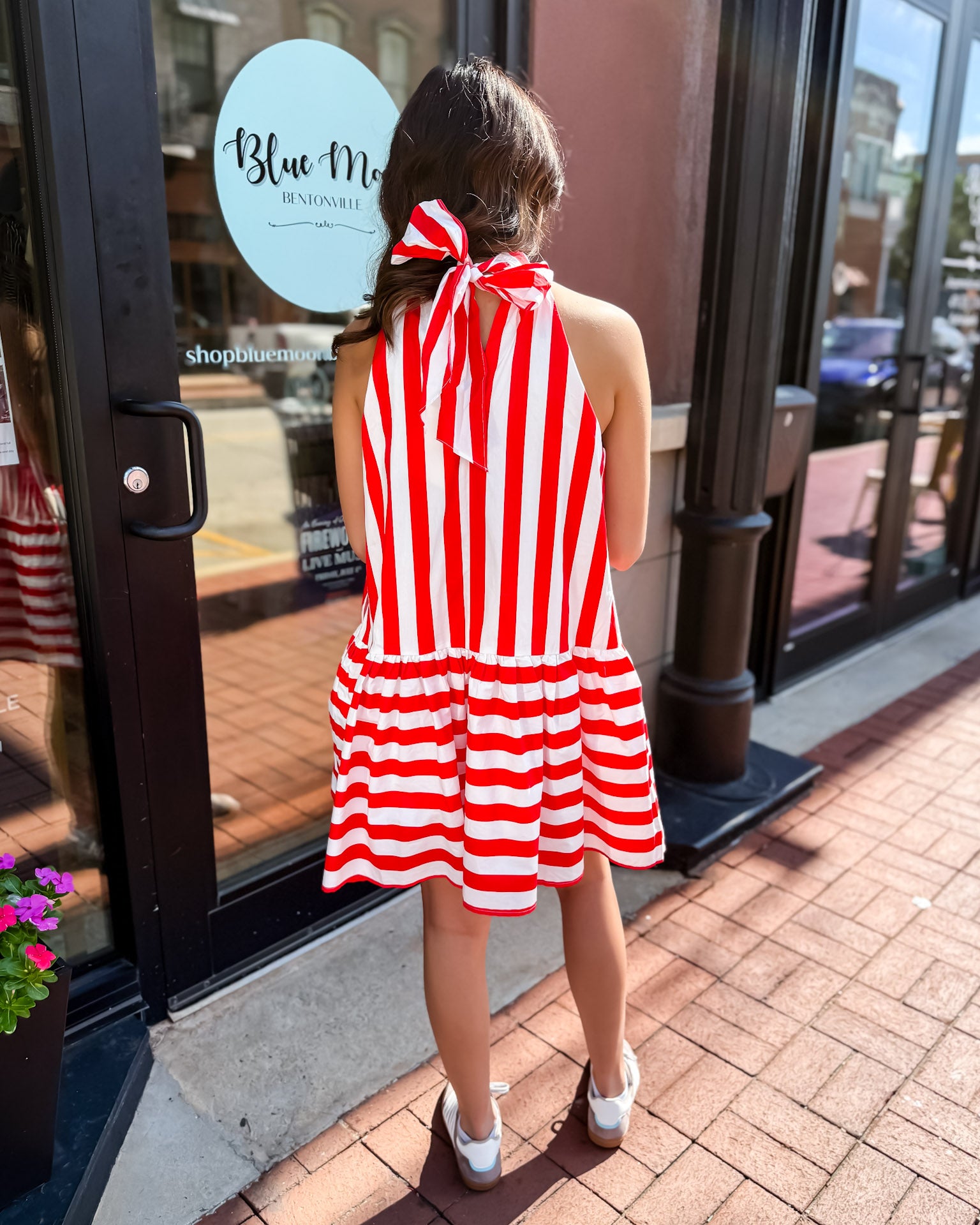 Red Striped Halter Dress