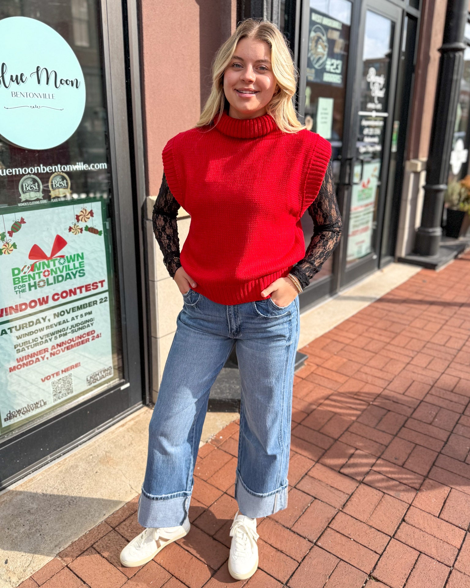Red Turtleneck Sleeveless Sweater