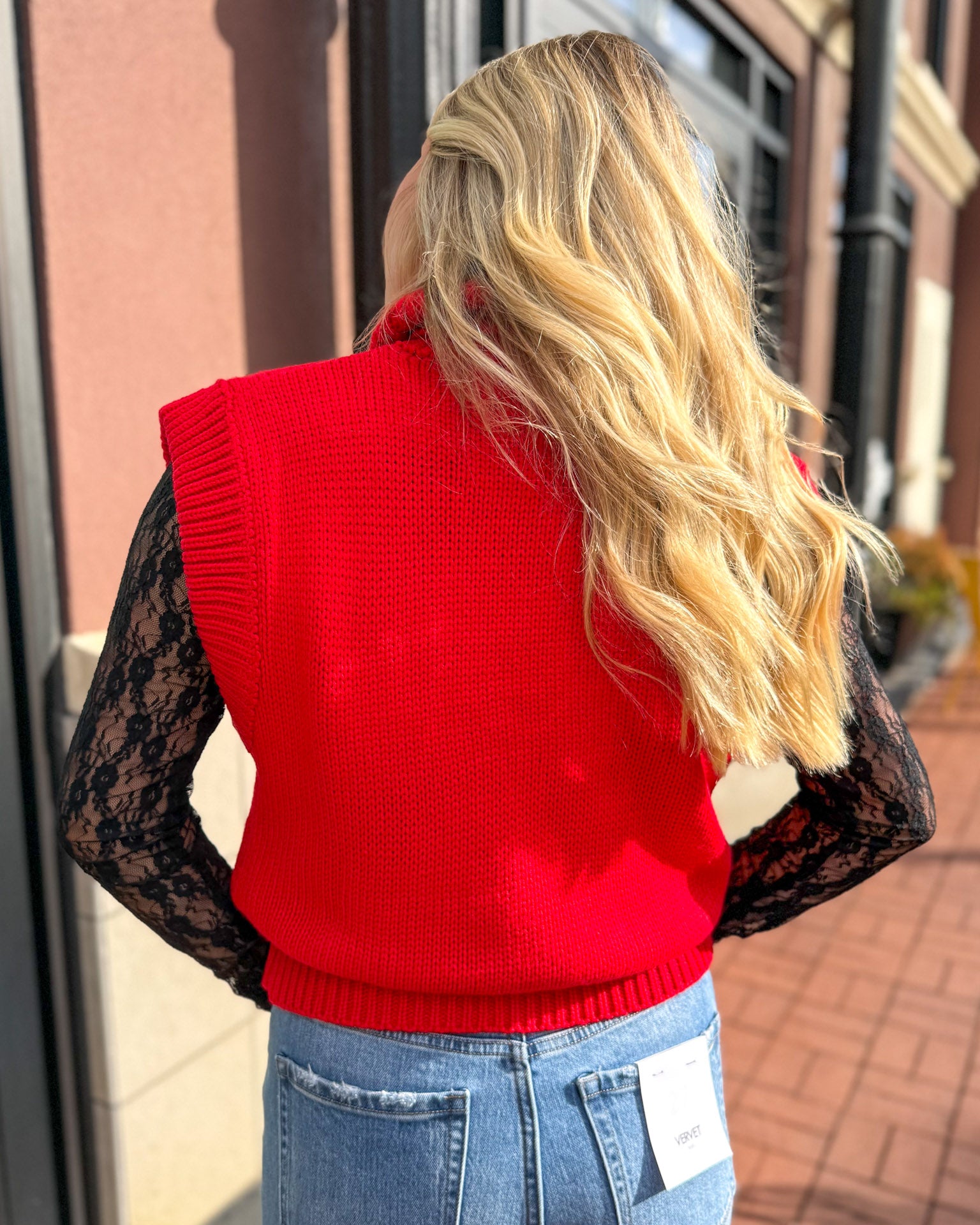 Red Turtleneck Sleeveless Sweater