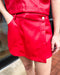 Red Asymmetrical Faux Leather Skort