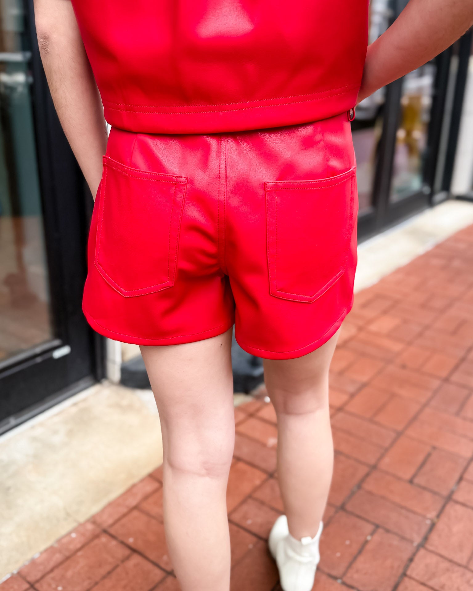 Red Asymmetrical Faux Leather Skort